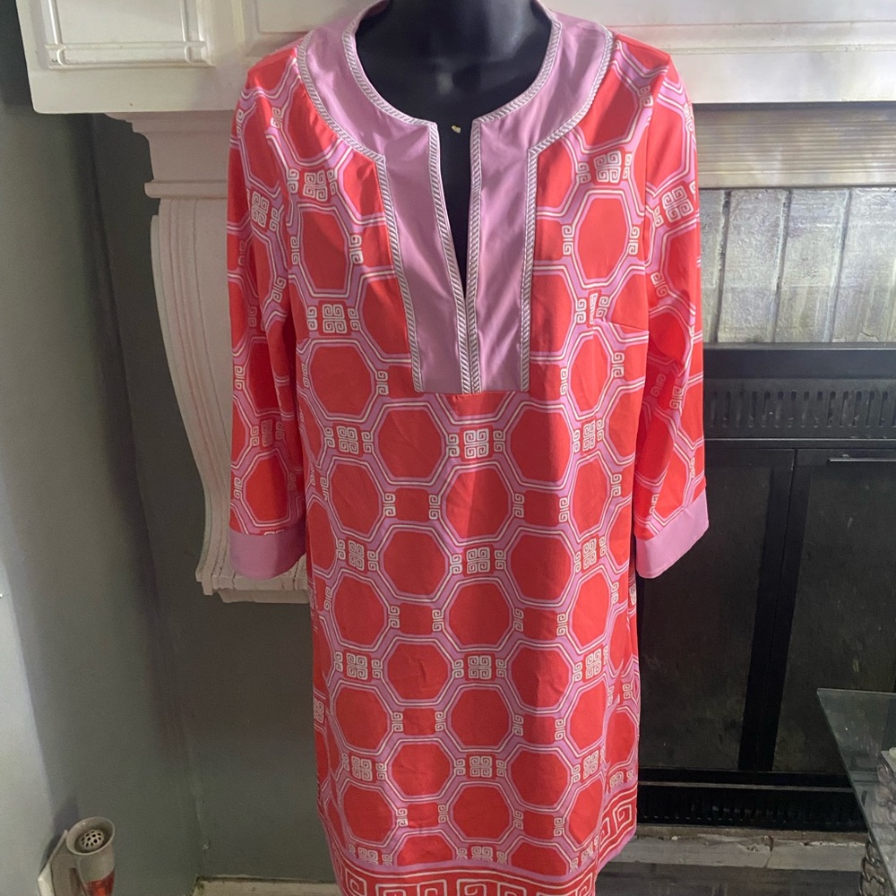 Cabana Life Pink and Red Geometric Dress